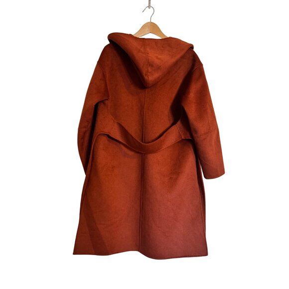 Belle & Bloom Walk This Way Rust Hoodie 3/4 Coat Size Medium Brushed Wool Blend - Picture 3 of 15